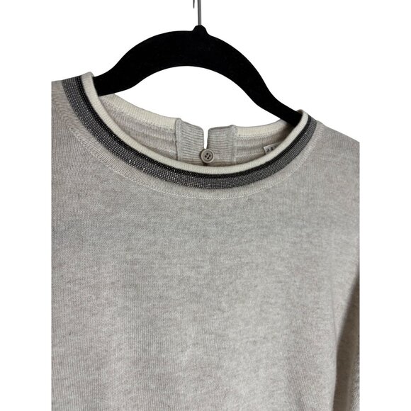 Brunello Cucinelli Brass Insert Soft 100% Cashmere Cream Sweater-sz Small - Picture 7 of 16